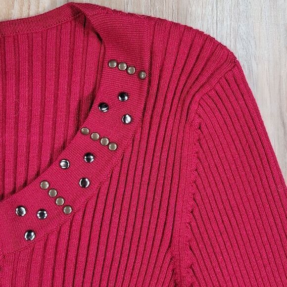🔺️RQT Maroon Ribbed Zipper & Stud Scoop Neck Ribbed Sweater Small - Picture 7 of 10